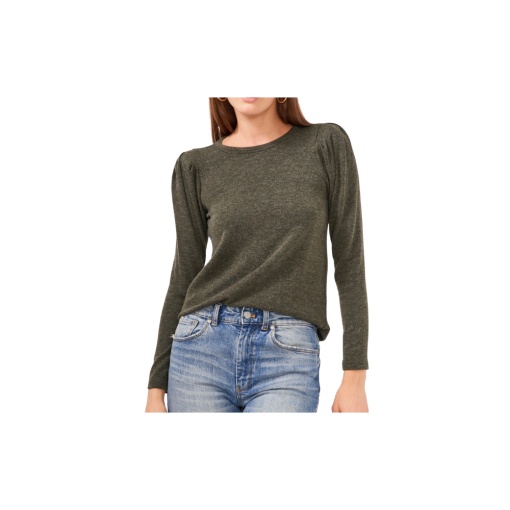 1.STATE Puff Crewneck Top in Green Heather at Nordstrom, Size Small