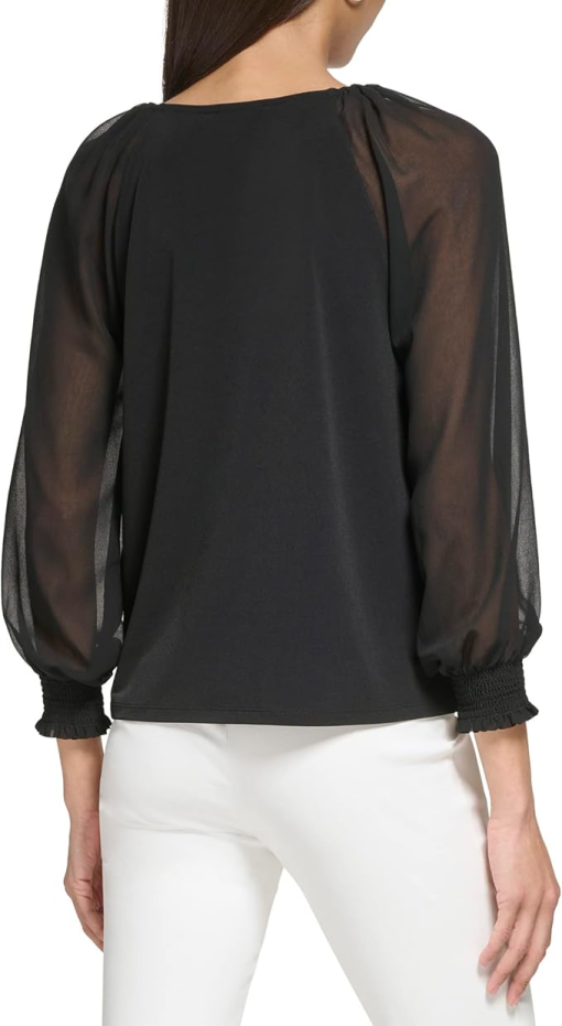 Calvin Klein Women's Plus Size 3/4 Chiffon Sleeve Top, Black size 3x - Image 2