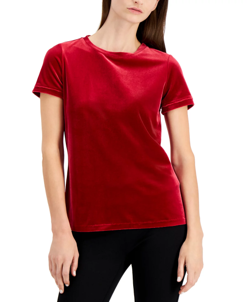 Anne Klein Velour T-Shirt in Titian Red at Nordstrom, Size X-Large