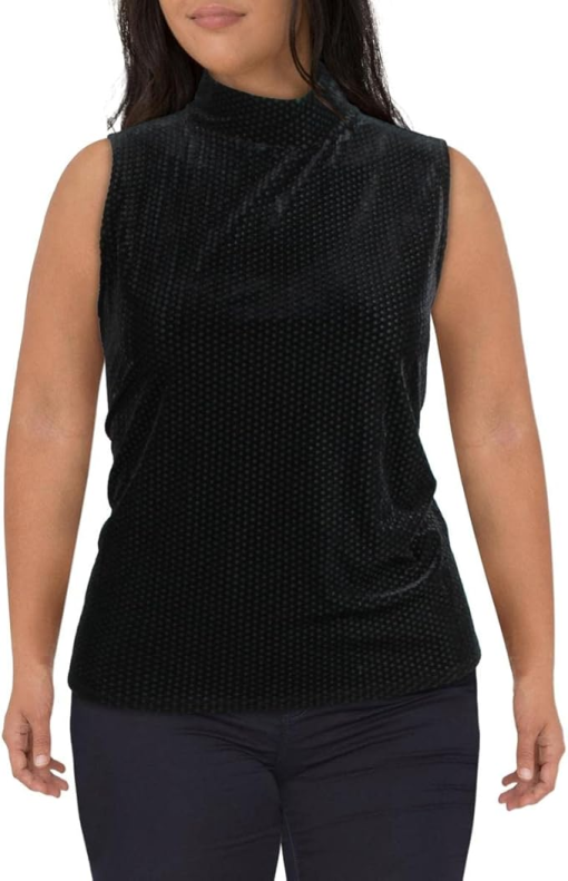 Anne Klein Dot-Textured Mock-Neck Top - Anne Black XL