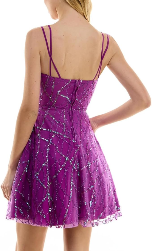 City Studio Juniors Womens Sequined Mini Fit & Flare Dress purple 11/12 - Image 2