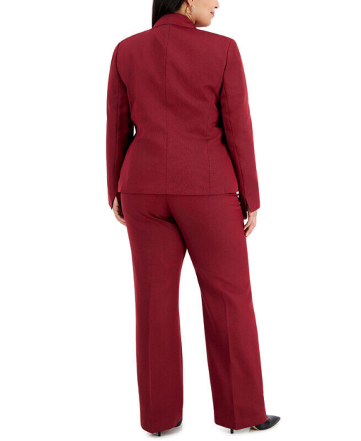 Le Suit Plus Size Three-Button Pantsuit - Fire Red/black - Image 2