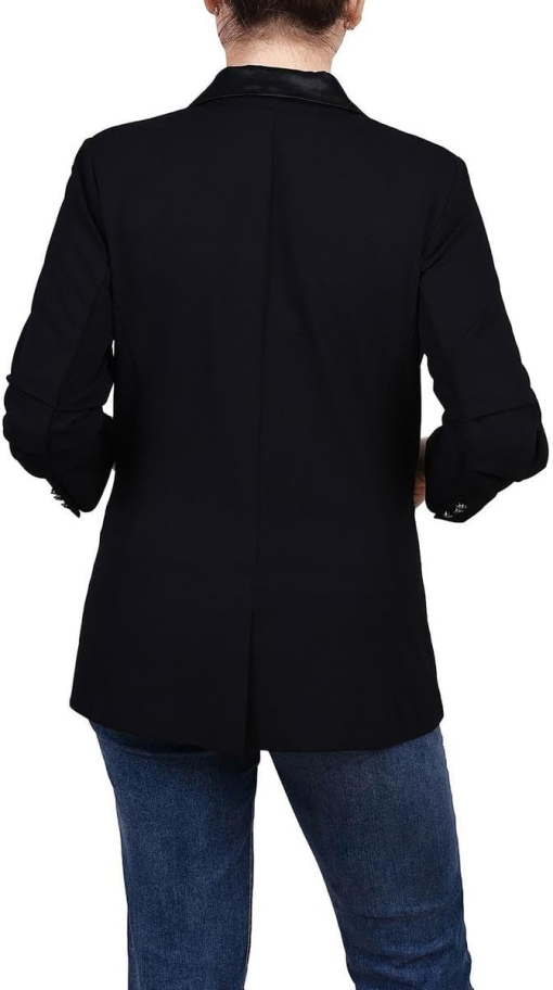 Ny Collection Petite Satin Lapel Scuba Crepe Jacket - Black size PL. - Image 2