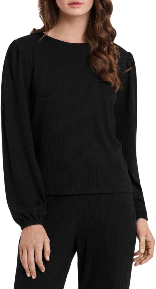 Vince Camuto Rib Balloon Sleeve Sweater, Size Xx-Large in Rich Black at Nordstrom