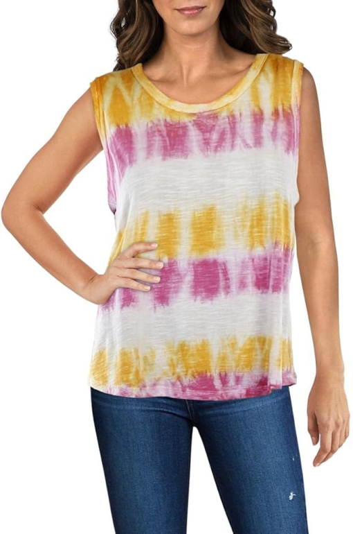 Jessica Simpson Womens Tye Dye Scoop Neck Tank Top Small Yellow