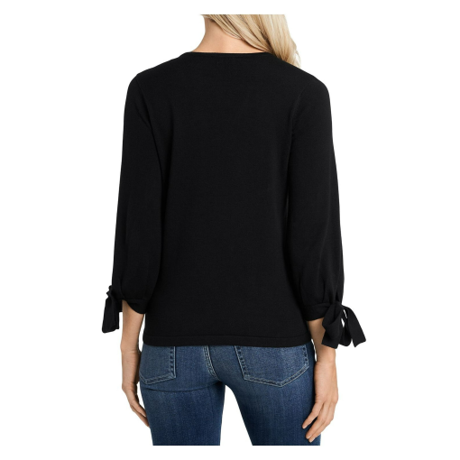 Cece Womens Knit Tie Sleeve V-Neck Sweater black S - Image 2