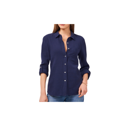 Women's 1.state Long Sleeve Button-up Shirt, Size Small - Blue S