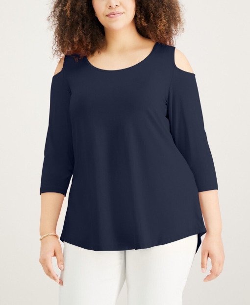 Jm Collection Plus Size Cold-Shoulder Top, Created for Macy's - Intrepid Blue 1X