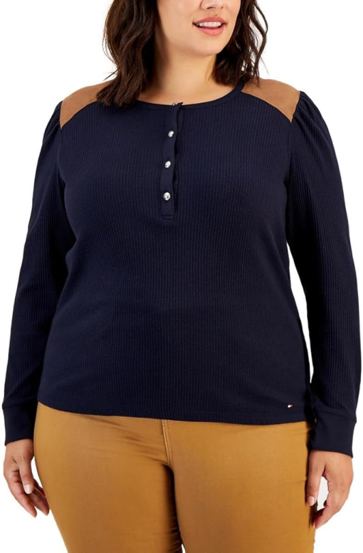 Tommy Hilfiger Womens Plus Waffle Knit Thermal Henley size 1X