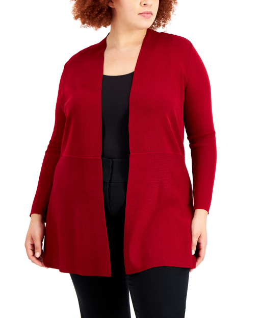 Anne Klein Plus Size Monterey Open-Front Cardigan - Titian Red 2X