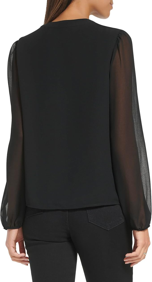 Vince Camuto Womens Plus Ruched Tie-Neck Pullover Top Black 1X - Image 2