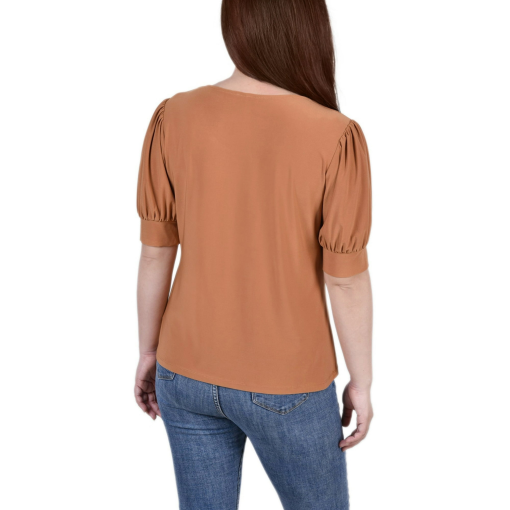 Ny Collection Petite Short Sleeve Balloon Sleeve Top - Meerkat Size PL - Image 2