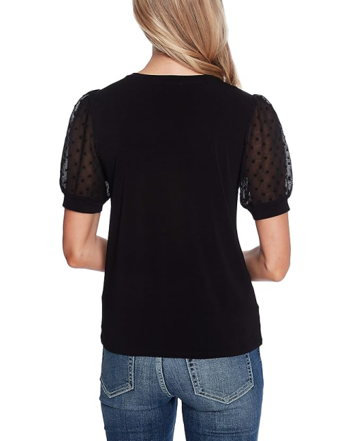 CeCe Womens Ruffled Knit Pullover Top black S - Image 2