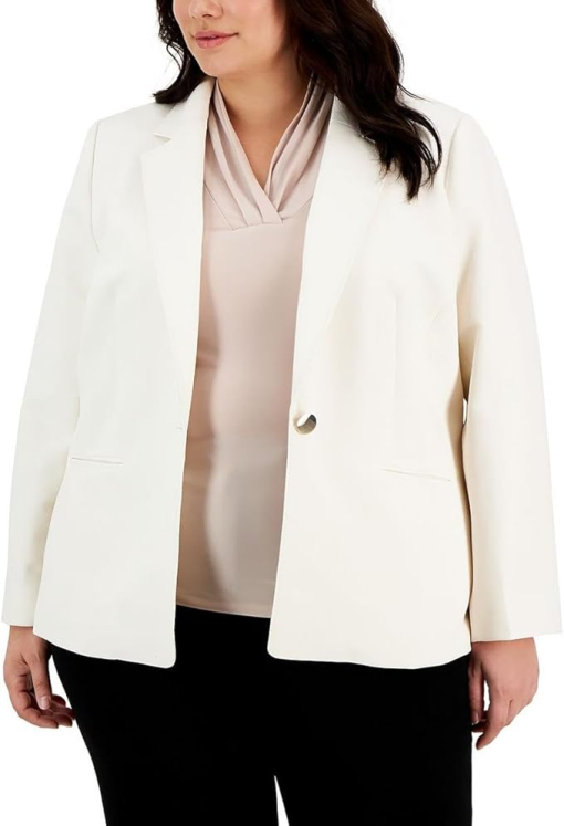 Anne Klein Plus Womens Solid Crepe One-Button Blazer size 24W