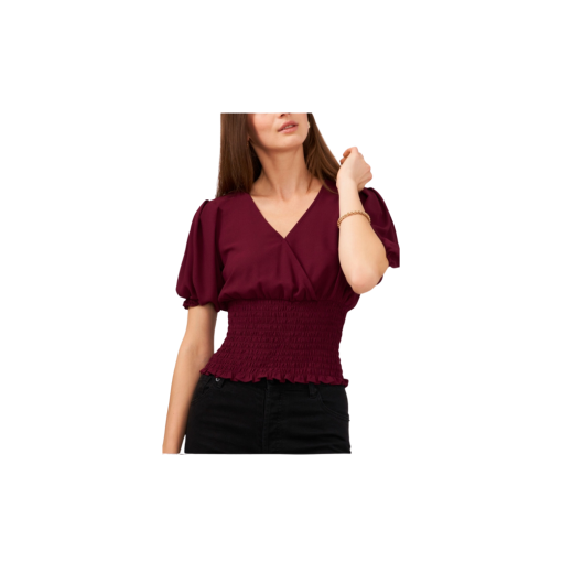 1.state Burgundy Smocked Top XS - Women's Blouse
