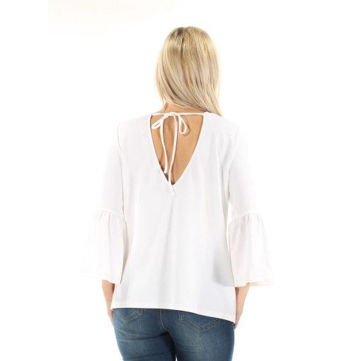 KENSIE  Womens New 1296 White Low Back Bell Sleeve Jewel Neck Top XS - Image 2