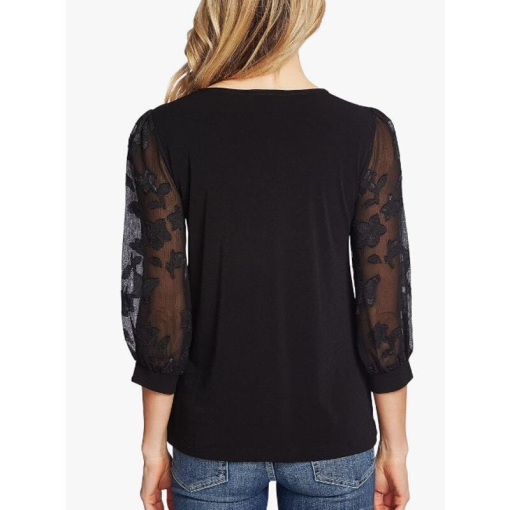 CeCe Black Blouse XS Floral Sleeve Top - Women's Shirts - Image 2