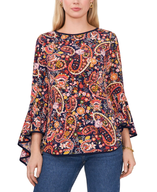 Sam & Jess Women's Bell-Sleeve Top - Navy Paisley S