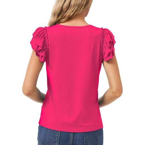 CeCe Womens Ruffled Crewneck Blouse pink S - Image 2