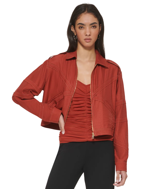 DKNY Rust Jacket Women's Large Zip-Up Jacket - Outerwear