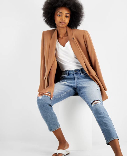 Bar Iii Women's Single-Button Boyfriend Blazer, Created for Macy's - Hazelnut XXL