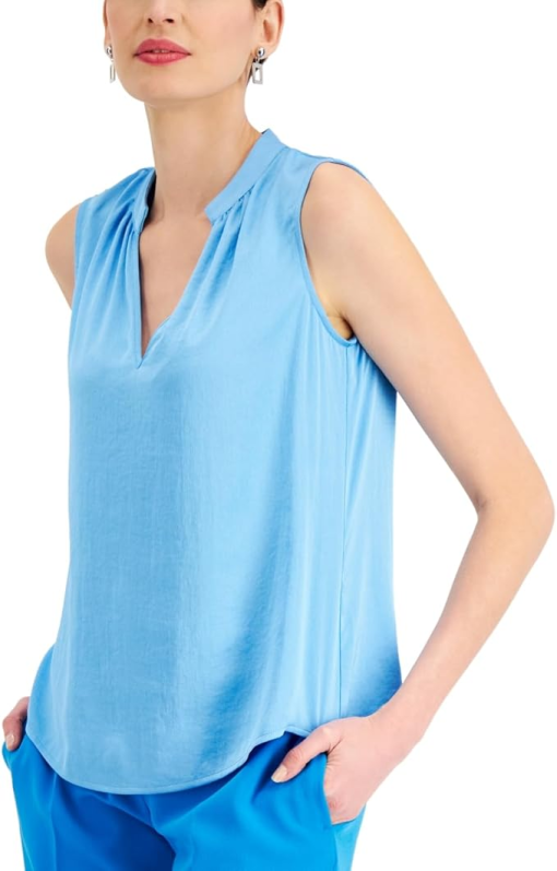 Kasper Sleeveless Split-Neck Top - Clear size S