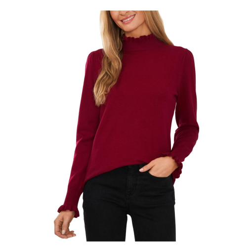 CeCe Merlot Ruffle Neck Sweater - Small - Women's Knitwear