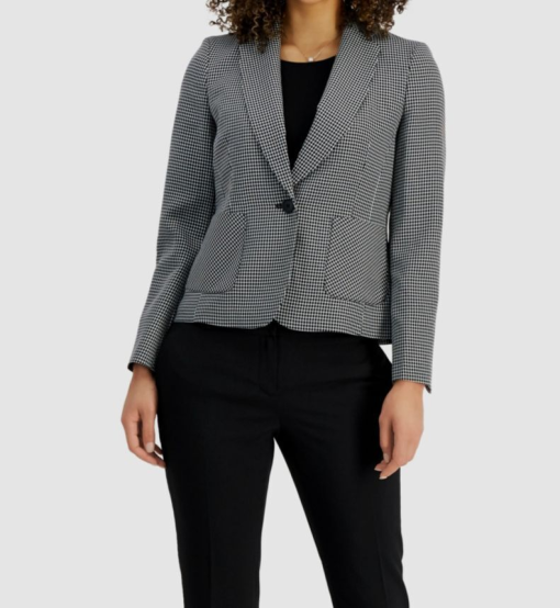 Le Suit Houndstooth Blazer Black 16W - Women's Suit Jacket