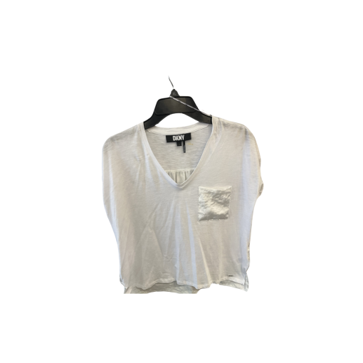 DKNY White V-Neck Pocket Tee Shirt - Size S - Women's Top