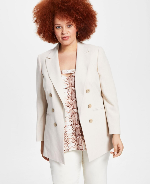 Bar III Plus Size Cream Blazer - Women's Suit Jacket - 3X