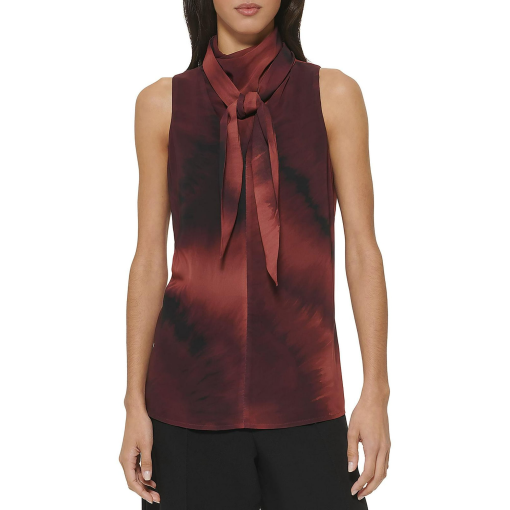 DKNY Tie Neck Sleeveless Blouse Red XS Women's Tops