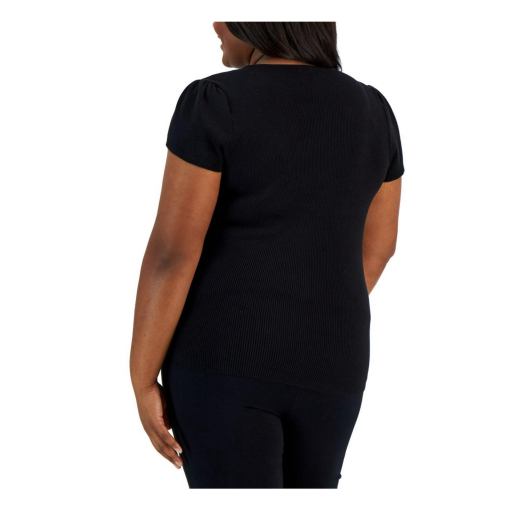 Anne Klein Black Ribbed Knit Top Plus Size Blouse - Image 2