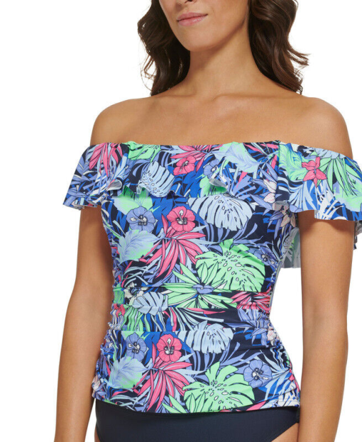 Tommy Hilfiger Floral Off-Shoulder Tankini Top, Size S, Swimwear