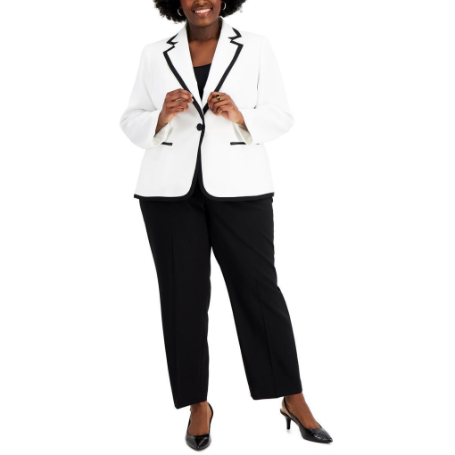 Le Suit Plus Size White Blazer with Black Trim - Women's Suit