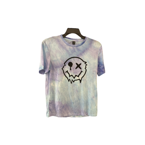 SHEIN Tie Dye Smiley Face T-Shirt - Blue, Size S - Graphic Tee