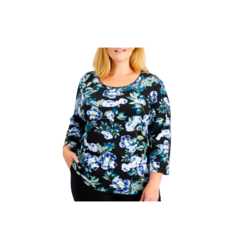 Karen Scott Plus Black Floral Top 0X - Women's Blouse