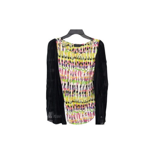 BCBGMAXAZRIA XS Black Sleeve Print Blouse - Women's Top