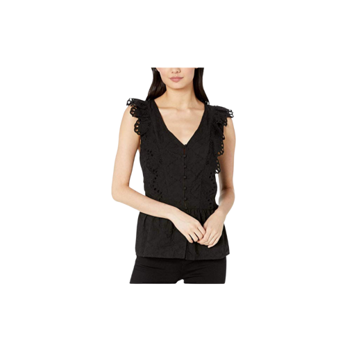 Kensie Black Eyelet Sleeveless Blouse XS - Women's Tops