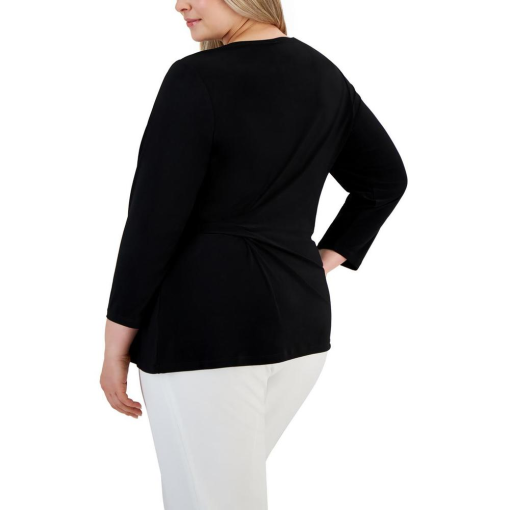 Kasper Plus Black Tie-Waist Top 3X - Women's Blouses & Shirts - Image 2