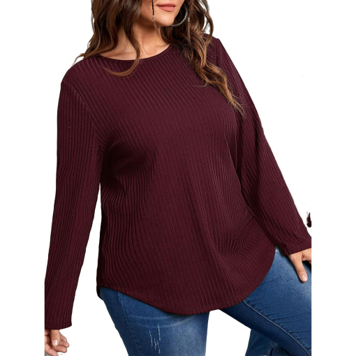 Calvin Klein Ribbed Tunic Sweater - Burgundy XS - Women's Tops