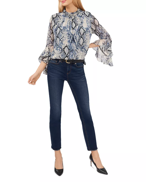 Vince Camuto Blue Snake Print Blouse XS - Women's Tops - Image 3