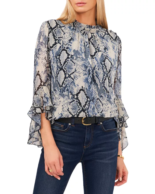 Vince Camuto Blue Snake Print Blouse XS - Women's Tops