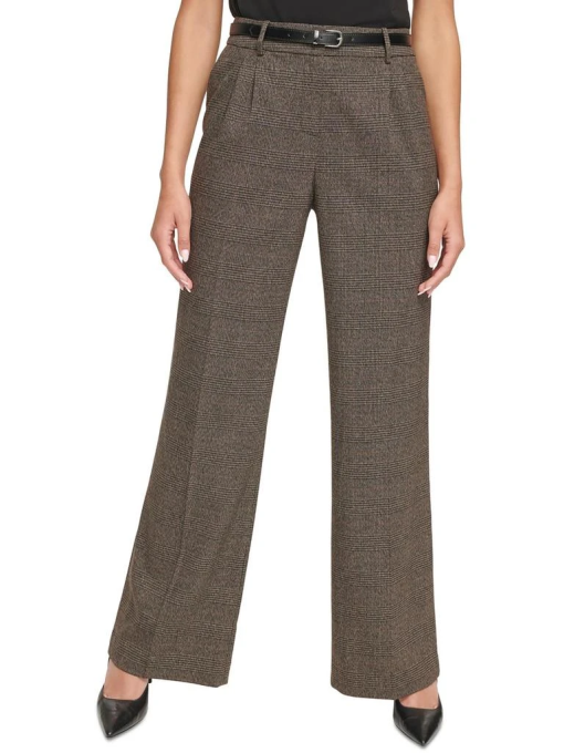 Calvin Klein Plaid Wide Leg Pants - Coffee Bean - Size 12 - Women's Trousers