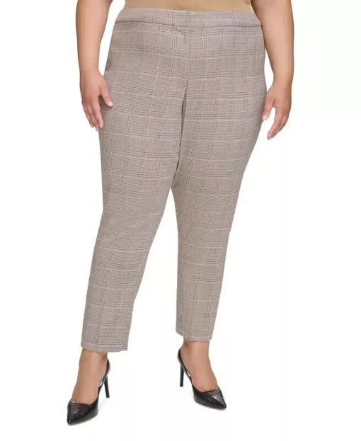 Calvin Klein Plus Plaid Ankle Pants - Brown - Size 16W - Women's Trousers