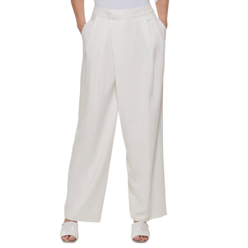 DKNY White Pleated Wide Leg Pants Size 10 - Women's Trousers