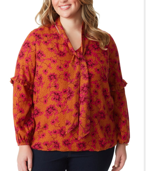 Jessica Simpson Plus Floral Blouse Rust 1X Women's Tops