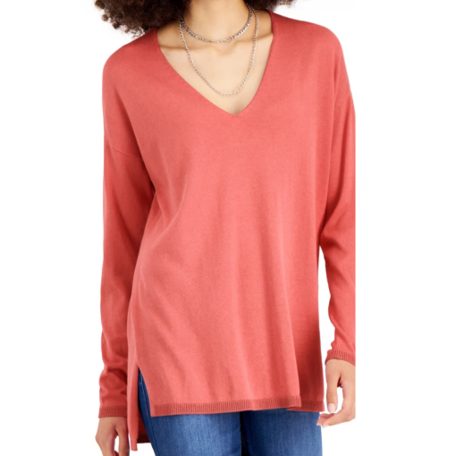 INC Coral Lipstick V-Neck Sweater - Size S - Women's Tops