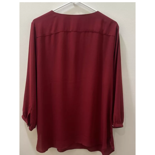 JM Collection Burgundy Blouse Large Women's Tops Zipper Detail - Image 2