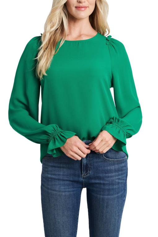 CeCe Green Blouse XS Ruffle Sleeve Top - Women's Shirts