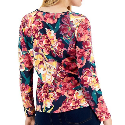 Karen Scott Floral Print Long Sleeve Top - Intrepid Blue, M - Women's Shirts - Image 2